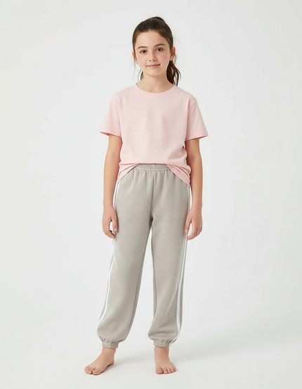 Pantalon Beige Sporty Rayé Confortable Enfant - Gris Molleton