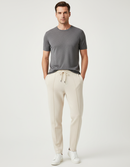 Pantalon Beige Homme Coupe Droite Tricoté Confortable - Maille