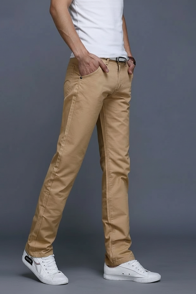 Pantalon Beige Homme Décontracté Droit Coton Classique