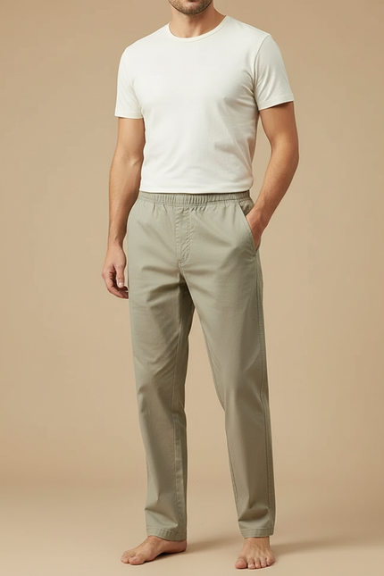 Pantalon Beige Homme Décontracté Coton Droit Lâche - Kaki