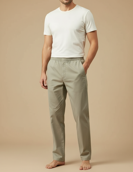 Pantalon Beige Homme Décontracté Coton Droit Lâche - Kaki