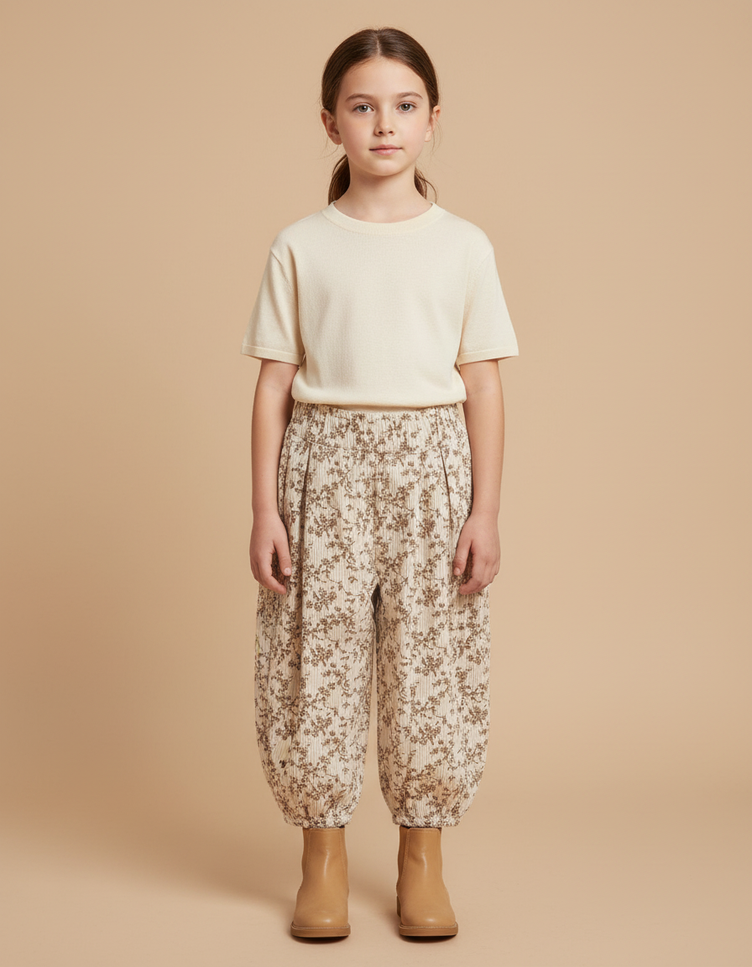 Pantalon Baggy Beige - Imprimé Cordé