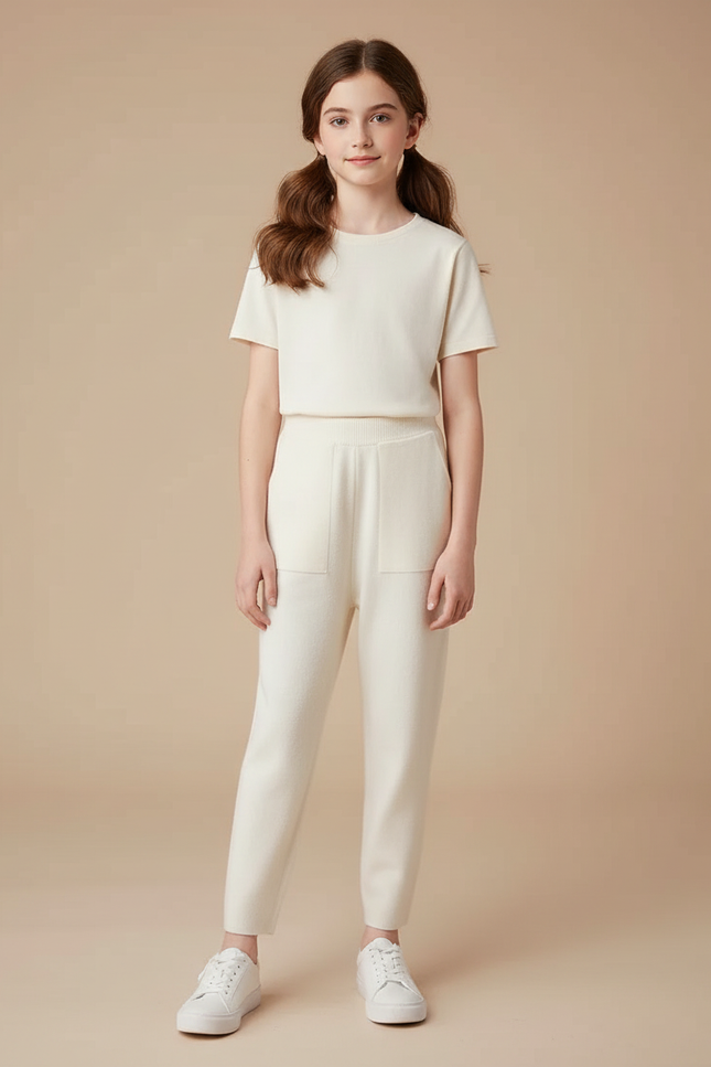 Pantalon Beige Tricoté Ample Décontracté Enfant - Maille