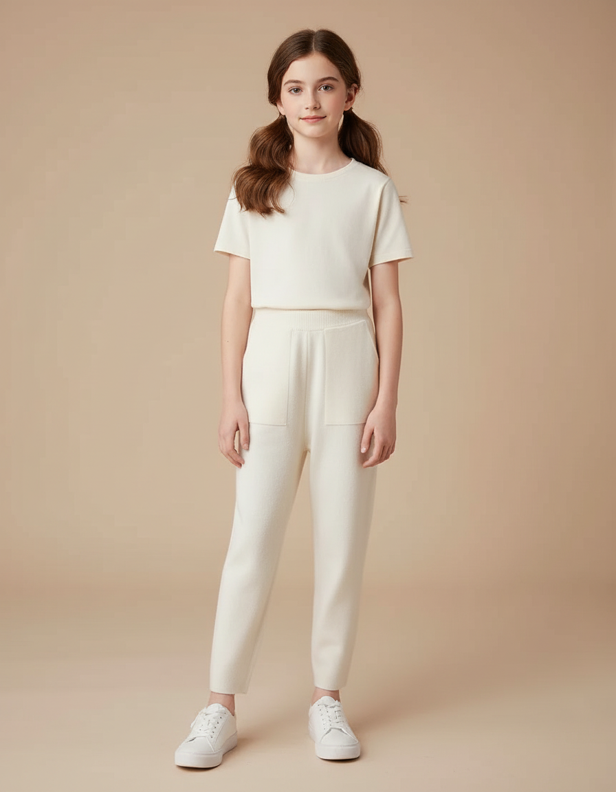 Pantalon Beige Tricoté Ample Décontracté Enfant - Maille