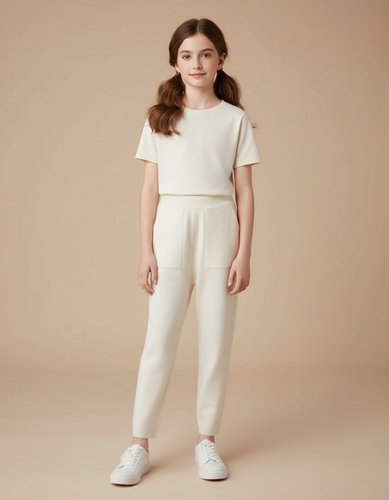 Pantalon Beige Tricoté Ample Décontracté Enfant - Maille