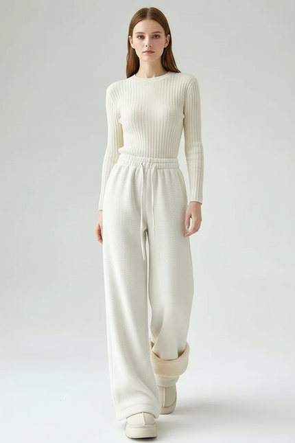 Pantalon Beige Chaud Ample Confortable Hiver Femme - Molleton