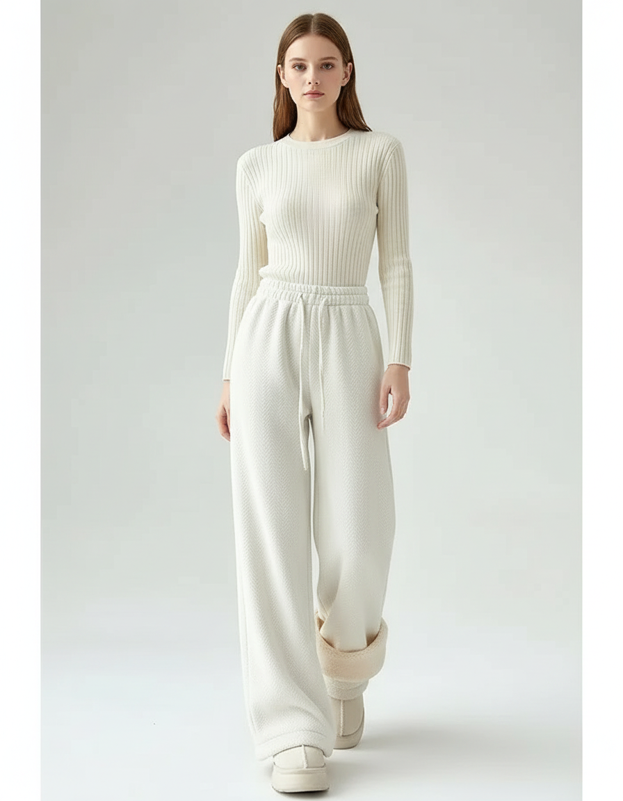 Pantalon Beige Chaud Ample Confortable Hiver Femme - Molleton