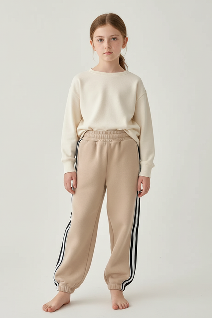 Pantalon Beige Molletonné Rayures Sport Enfant