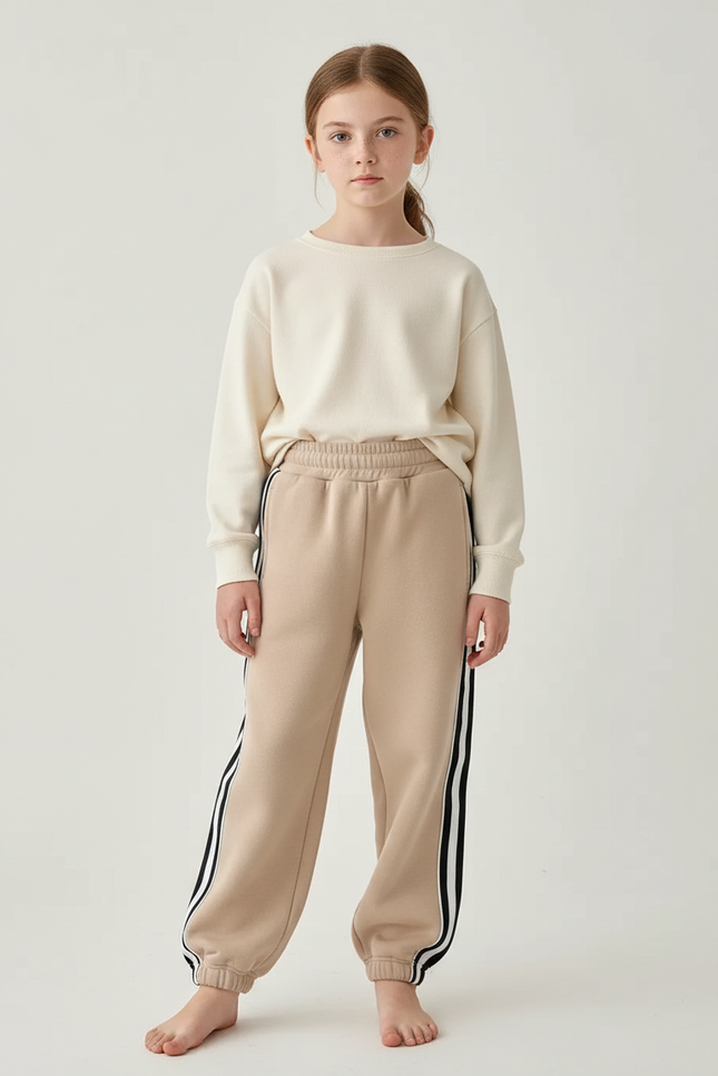 Pantalon Beige Molletonné Rayures Sport Enfant