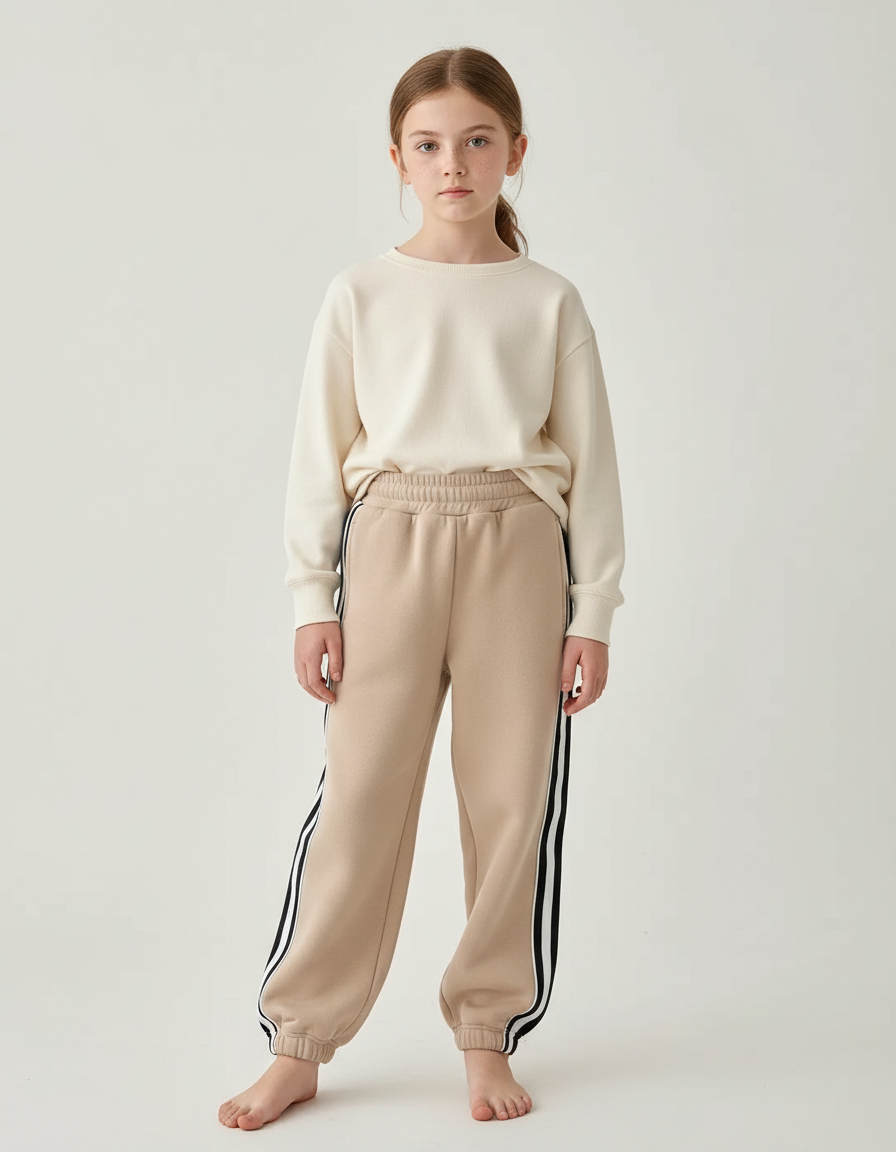 Pantalon Beige Molletonné Rayures Sport Enfant