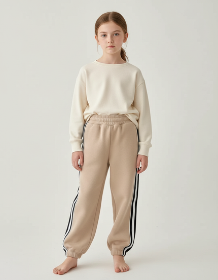 Pantalon Beige Molletonné Rayures Sport Enfant