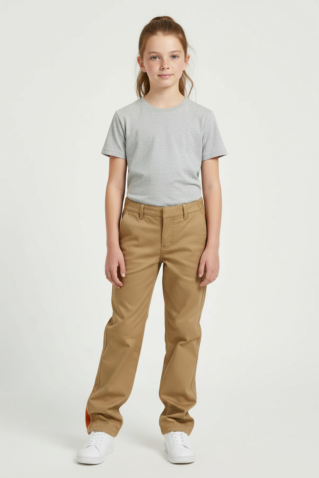 Pantalon Beige Enfant Droit Décontracté Coton Uni - Gabardine