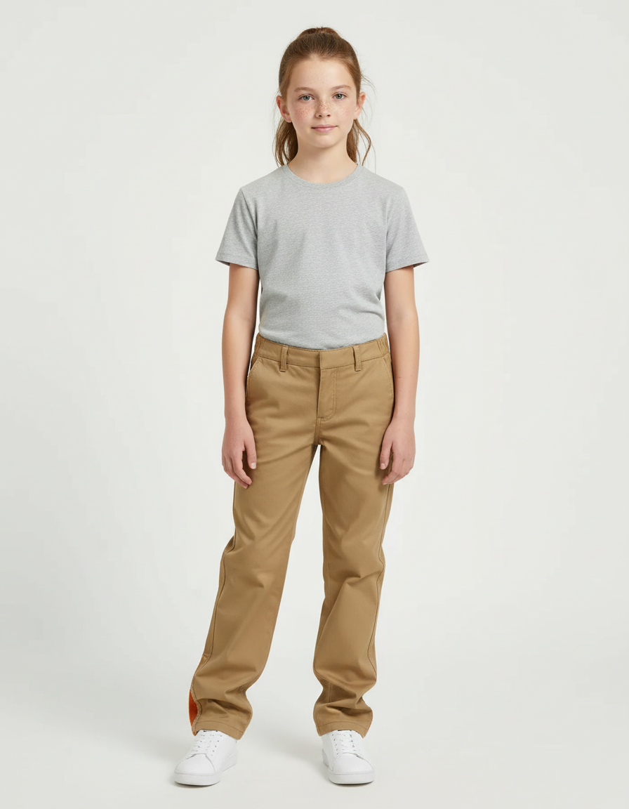 Pantalon Beige Enfant Droit Décontracté Coton Uni - Gabardine