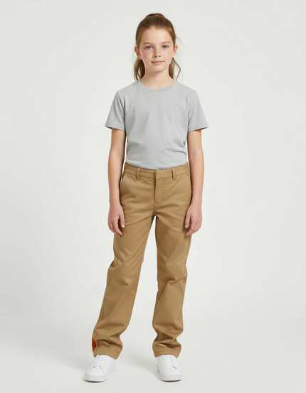 Pantalon Beige Enfant Droit Décontracté Coton Uni - Gabardine