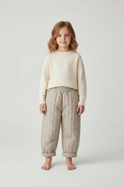 Pantalon Beige Matelassé Ample Enfant Décontracté Hiver - Polyester