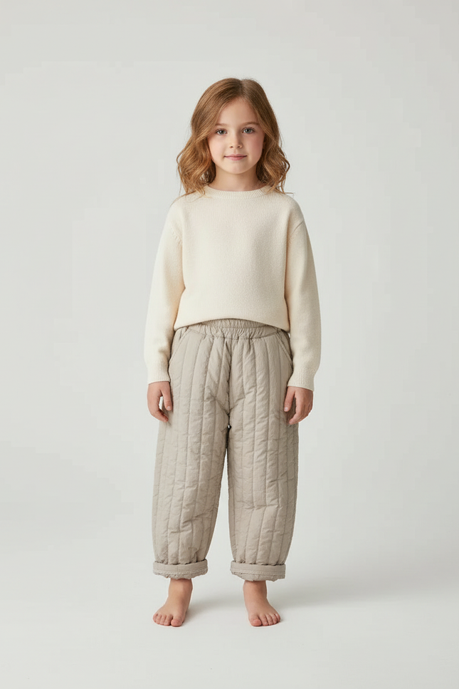 Pantalon Beige Matelassé Ample Enfant Décontracté Hiver - Polyester