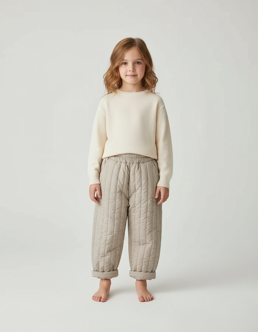 Pantalon Beige Matelassé Ample Enfant Décontracté Hiver - Polyester