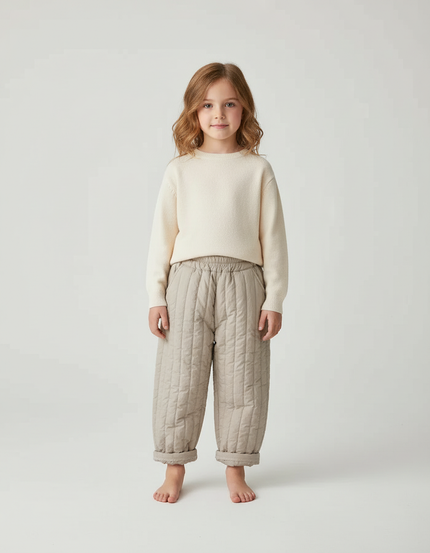 Pantalon Beige Matelassé Ample Enfant Décontracté Hiver - Polyester