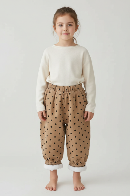 Pantalon Beige Polka Dot Ample Molletonné Enfant Hiver