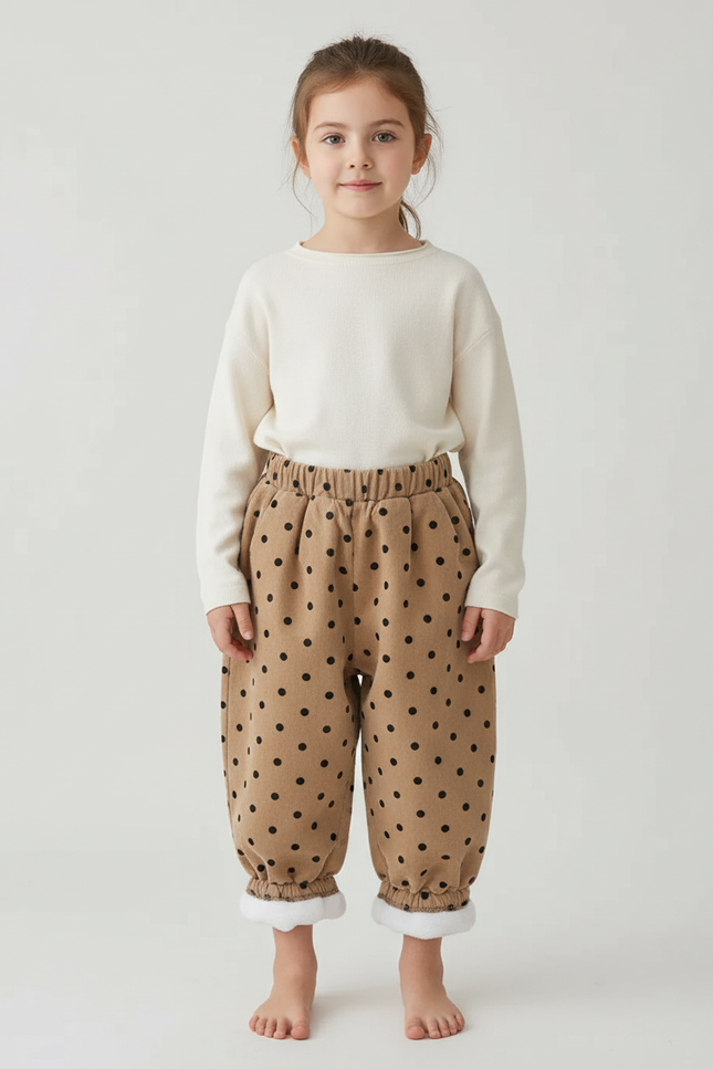 Pantalon Beige Polka Dot Ample Molletonné Enfant Hiver