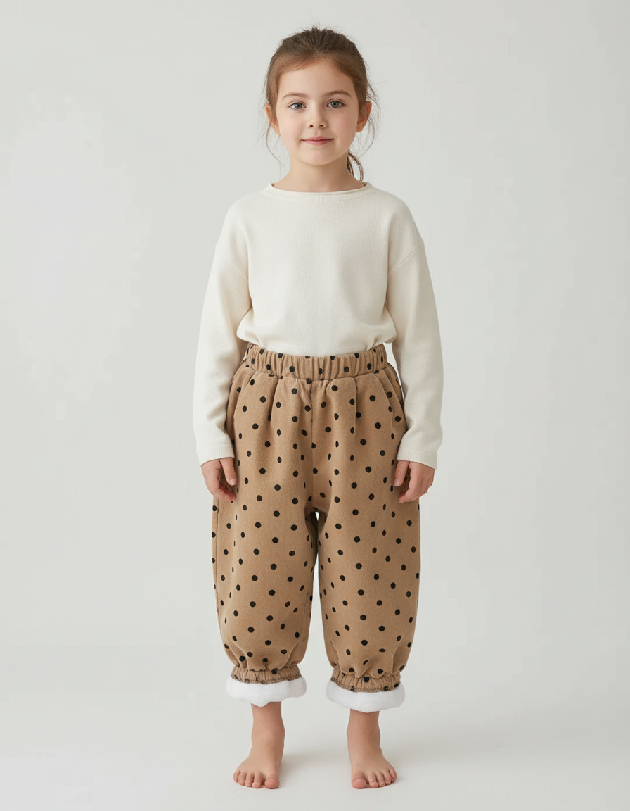 Pantalon Beige Polka Dot Ample Molletonné Enfant Hiver