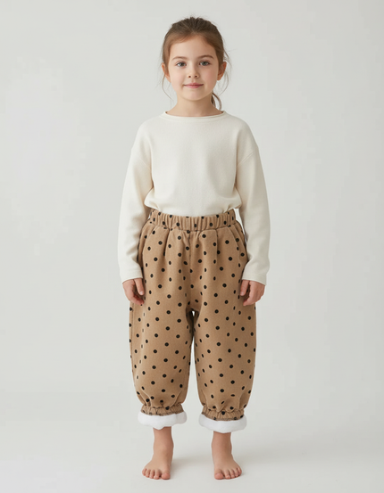 Pantalon Beige Polka Dot Ample Molletonné Enfant Hiver