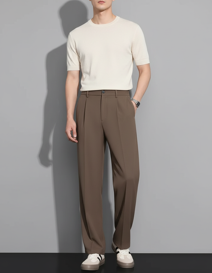 Pantalon Beige Droit Ample Décontracté Homme - Marron Polyester