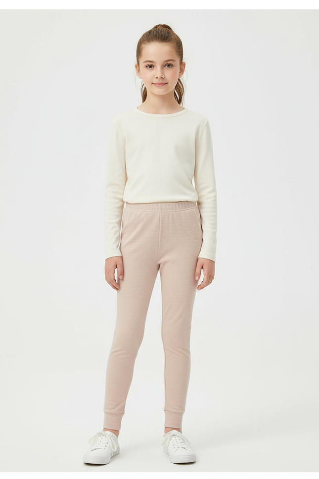 Pantalon Beige Côtelé Élastique Enfant Confortable - Maille