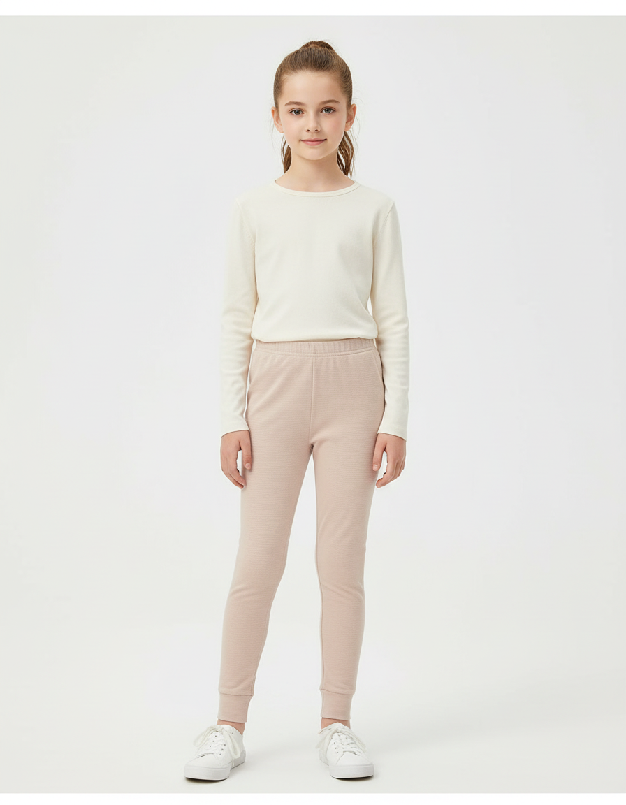 Pantalon Beige Côtelé Élastique Enfant Confortable - Maille