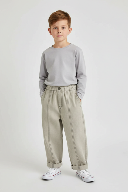 Pantalon Beige Ample Surpiqûres Décontracté Enfant Garçon - Toile