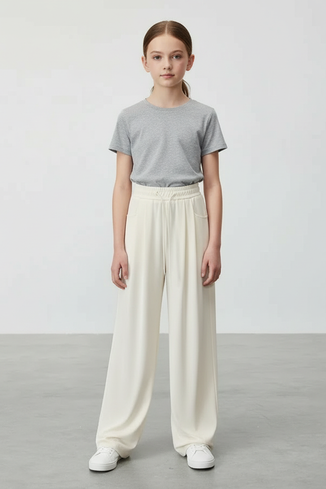 Pantalon Beige Droit Ample Élastique Simple - Viscose