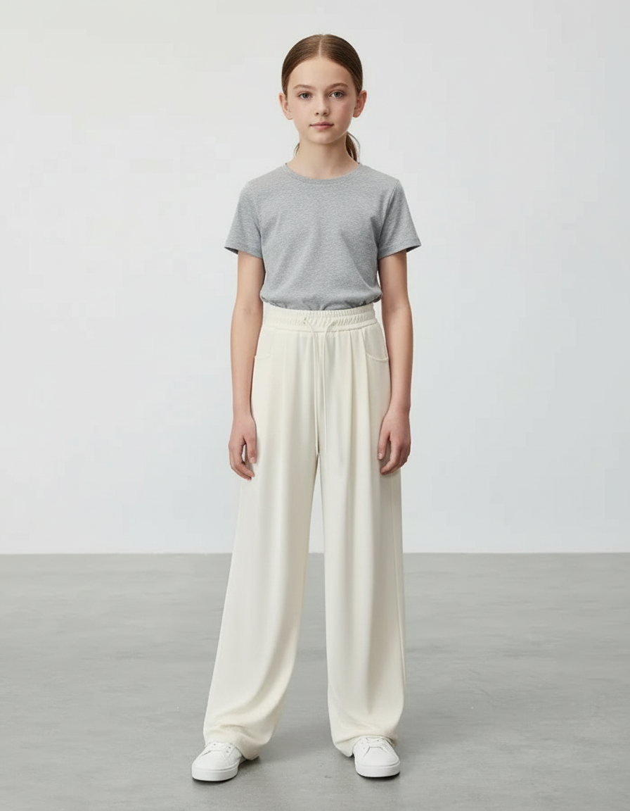 Pantalon Beige Droit Ample Élastique Simple - Viscose