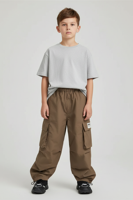 Pantalon Beige Cargo Ample Multipoches Garçon - Kaki Polyester