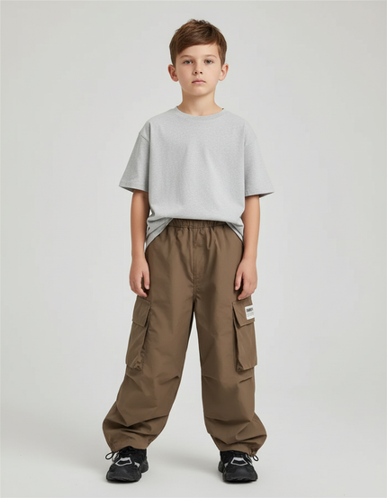 Pantalon Beige Cargo Ample Multipoches Garçon - Kaki Polyester
