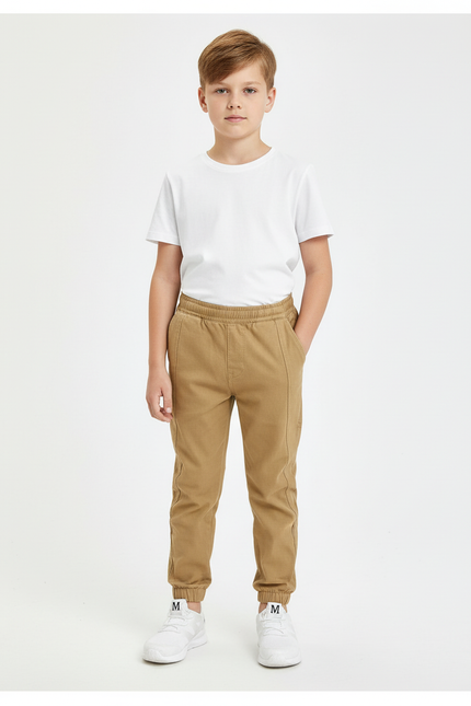 Pantalon Beige Coton Jogger Décontracté Enfant Garçon