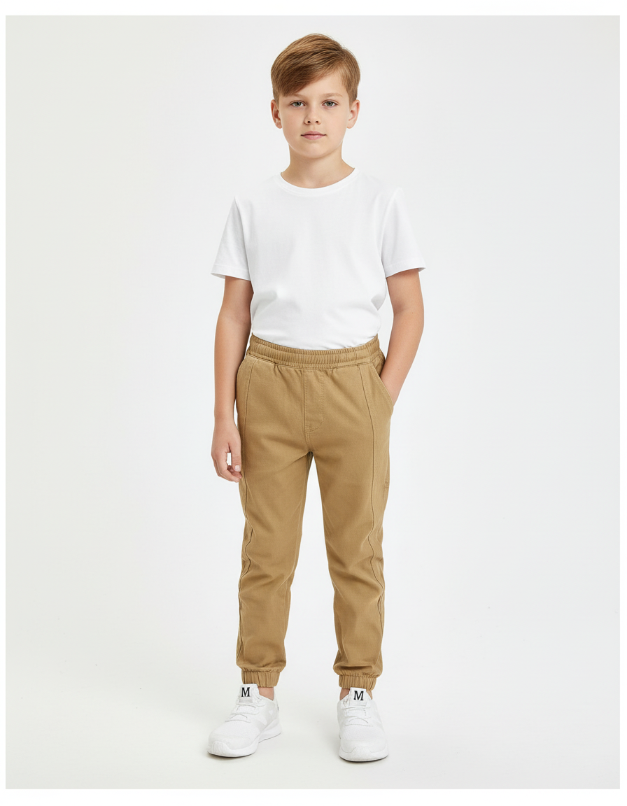 Pantalon Beige Coton Jogger Décontracté Enfant Garçon