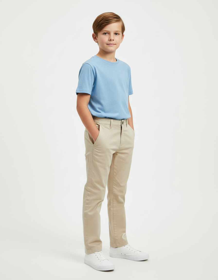 Pantalon Beige Coton Garçon Classique Décontracté Slim