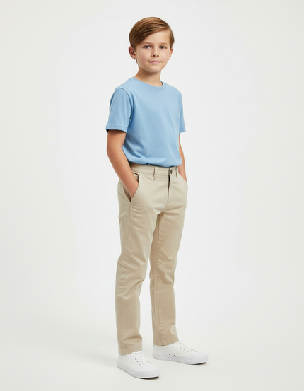Pantalon Beige Coton Garçon Classique Décontracté Slim