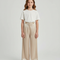 Pantalon Beige Satiné Taille Haute Ample Fluide
