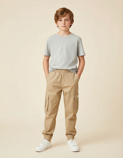 Pantalon Beige Cargo Coton Enfant Décontracté Multipoches