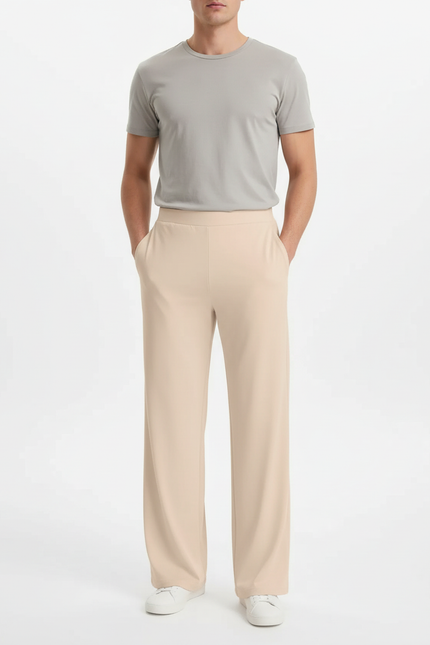 Pantalon Beige Droit Fluide Décontracté Confortable Homme - Polyester