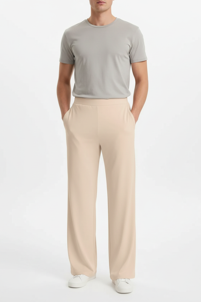 Pantalon Beige Droit Fluide Décontracté Confortable Homme - Polyester