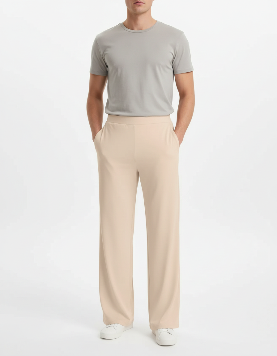 Pantalon Beige Droit Fluide Décontracté Confortable Homme - Polyester