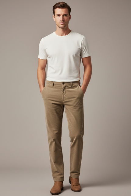 Pantalon Beige Velours Homme - Cordé