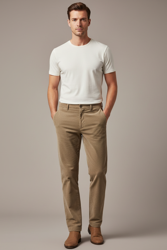 Pantalon Beige Velours Homme - Cordé