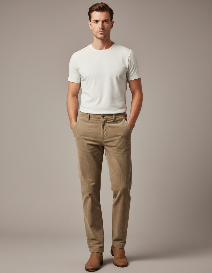 Pantalon Beige Velours Homme - Cordé