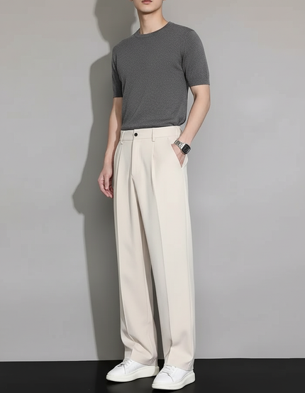 Pantalon Beige Ample Droit Décontracté Homme Fluide - Polyester