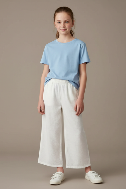 Pantalon Beige Ample Coton Fluide Enfant - Blanc