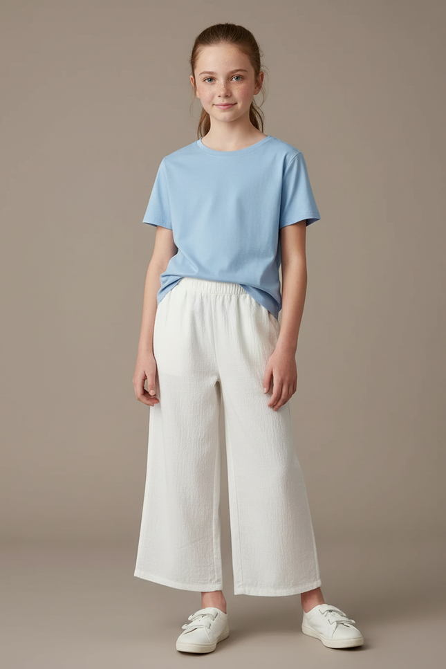 Pantalon Beige Ample Coton Fluide Enfant - Blanc