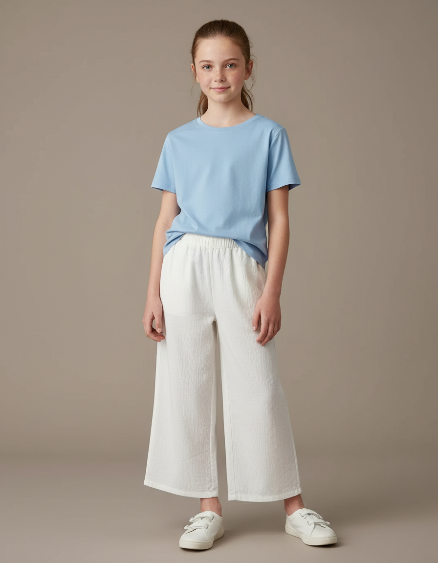 Pantalon Beige Ample Coton Fluide Enfant - Blanc